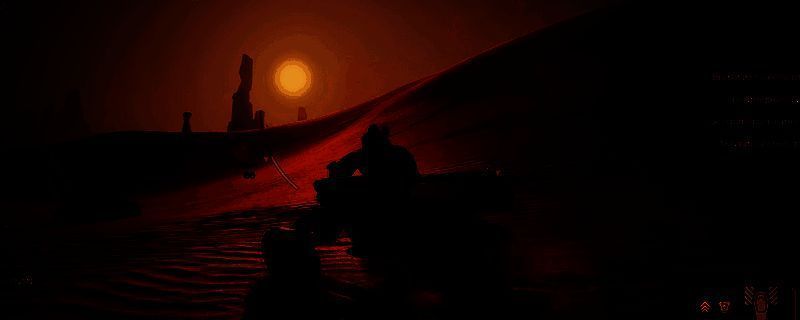 《沙丘：觉醒》大裂谷入口俯视图，显示从顶部和底部均可进入，地形呈深邃峡谷状