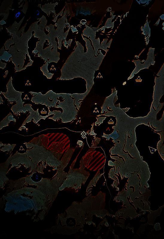 大裂谷内部资源分布示意图，标有流沙间通路及资源厂位置