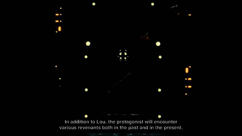 两名主角在时间裂隙中行走，周围浮现过去与现在的重叠影像，充满神秘感