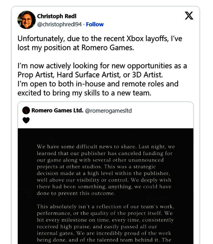 社交媒体截图，显示前员工对项目取消的确认与评论