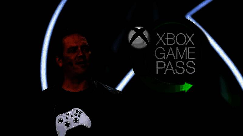 Xbox Game Pass服务界面展示，页面显示多款热门游戏图标整齐排列，背景为蓝色科技感光效