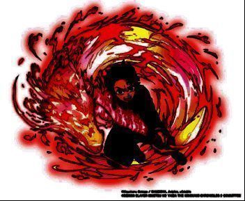 《鬼灭之刃》动画经典场景，炭治郎挥刀斩击，背景火焰四起，画面充满张力