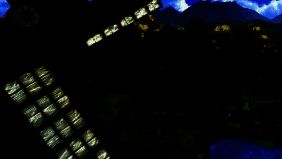 玛诺利亚村风景图，白色木莲花盛开，风车缓缓转动，背景为亚瑟利亚湾