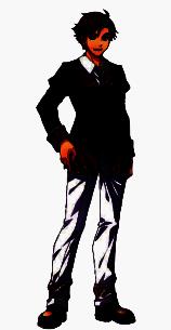 汉斯立绘，笑容亲切，站姿轻松，背景为学园教室