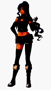 卡露娜立绘，持导力枪站立，性格豪迈，背景为卢安游击士协会