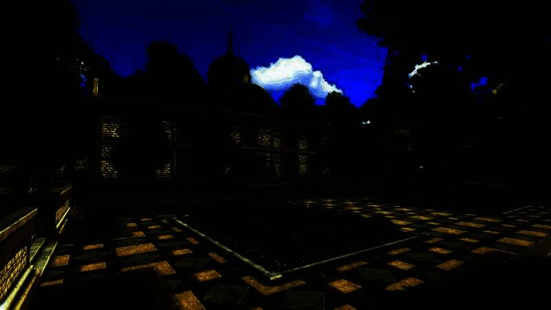 杰尼斯王立学园外观图，古典风格的教学楼矗立在高地上，学生们在庭院中行走