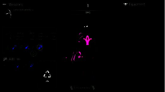 角色手持双枪在战场上疾驰，周围漂浮着多种武器模组图标，界面显示插件搭配与升级路径
