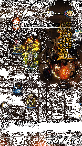 战斗场景动态图，角色释放火系魔法与剑气 combo，敌人被击飞，特效炫目