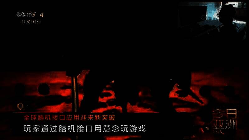 央视节目画面中，试玩者佩戴脑电采集设备体验《黑神话：悟空》，神情专注，屏幕显示游戏战斗场景