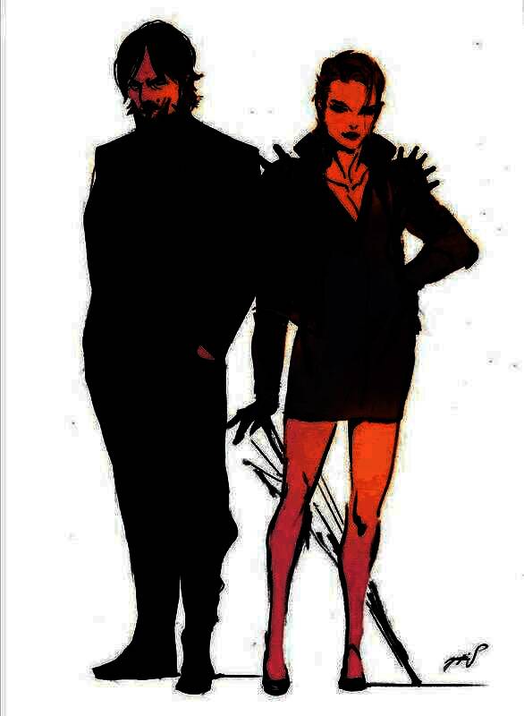 山姆身着黑色修身西装，手持公文包，站在霓虹灯映照的城市街道上，氛围宛如科幻电影