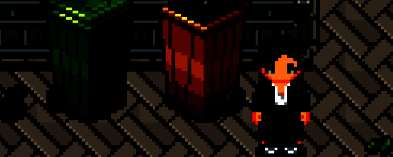 游戏场景中角色正在翻找路边的绿色垃圾桶，周围是城市街道环境