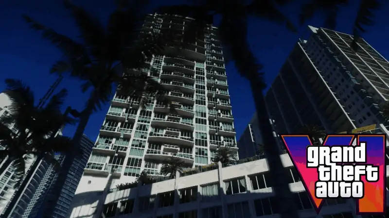 概念图展示玩家使用手机App与GTA6游戏世界互动的场景，界面包含地图、任务和角色状态信息