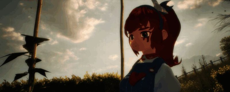 《绯花绽放》游戏主视觉图，画面中一名角色站在盛开的粉色花海之中，背景是黄昏下的小屋，整体氛围静谧而略带忧伤