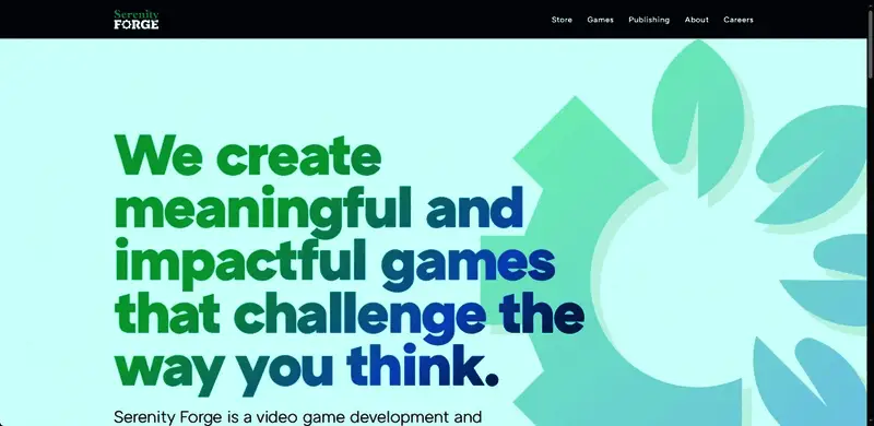 Serenity Forge官网页面截图，页面顶部展示《绯花绽放》的宣传横幅，下方列出开发团队过往作品与最新动态