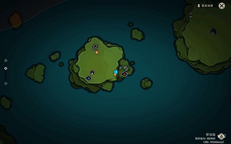 枕云岛地图标记，显示阿嘟在凉亭和浮桥末端的刷新点