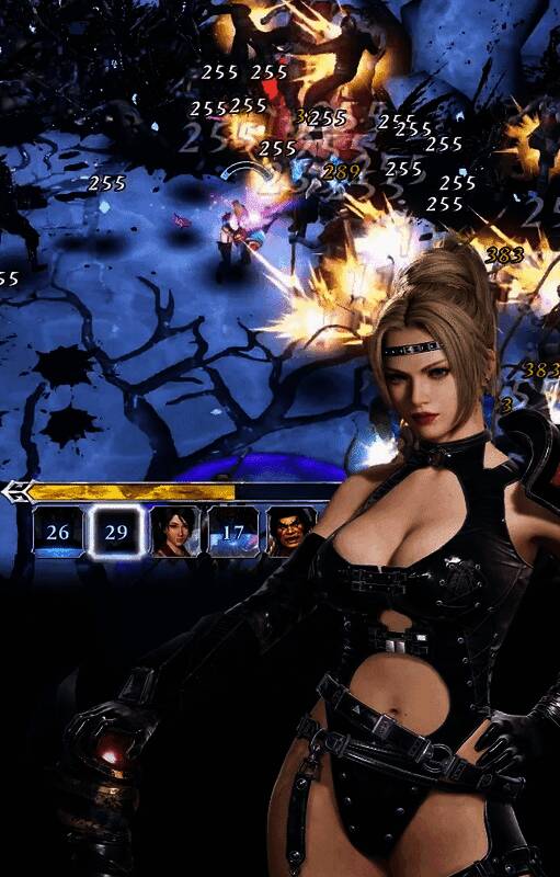 《无双深渊》新角色瑞秋立绘展示，身着暗红色战甲，眼神锐利，周身环绕神秘符文光芒