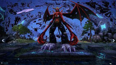 战斗暴龙兽释放终极必杀技的动态画面，火焰席卷全场，特效华丽