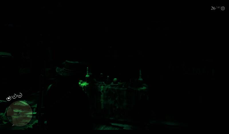 夜空中UFO悬浮在小屋上方，散发绿色光晕，照亮周围山体