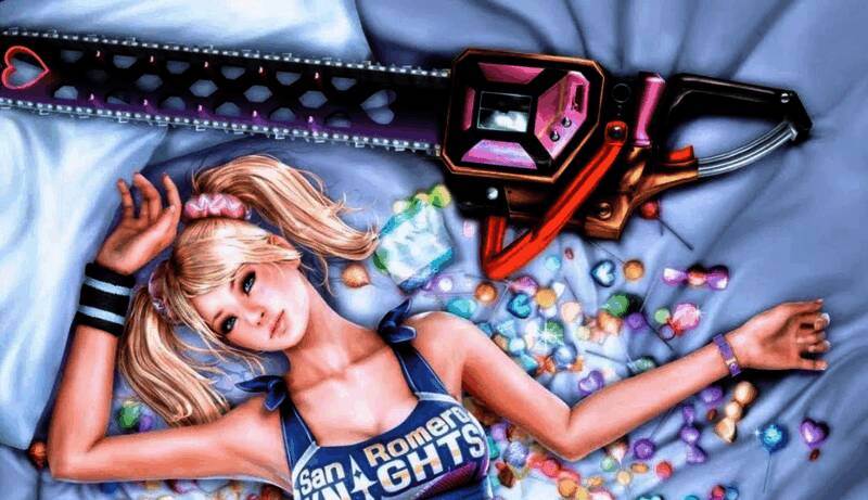 《电锯甜心》游戏内截图，女主角朱丽叶与男友尼克并肩作战，画面充满漫画风格与动感特效