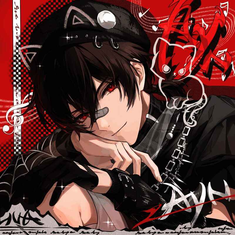 艾因专属头像‘过载’，采用科技感红黑配色，眼神锐利