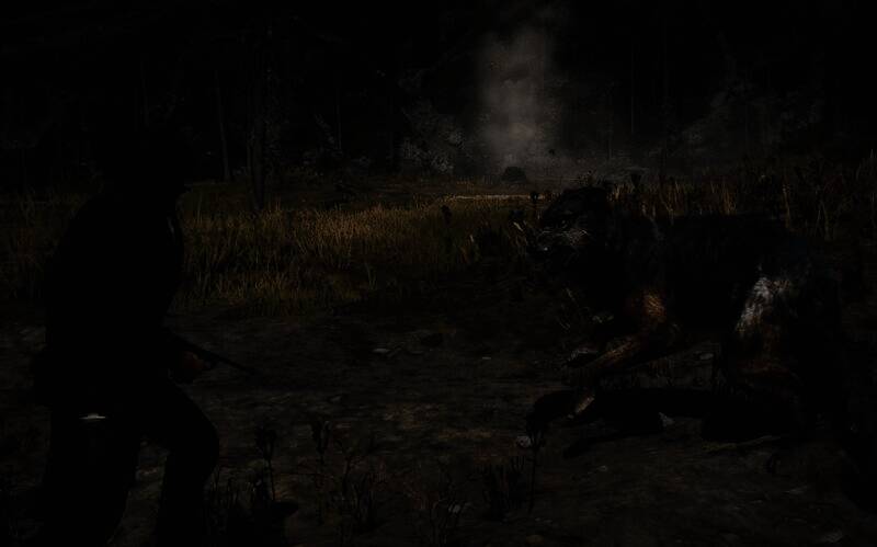 传说狼特写画面，绿光闪烁的双眼与布满伤痕的毛发展现出其凶悍本性