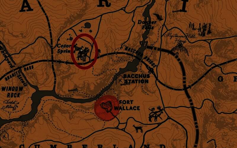 地图上红色标记显示传说狼的具体出没坐标，周围为密林与岩石地形