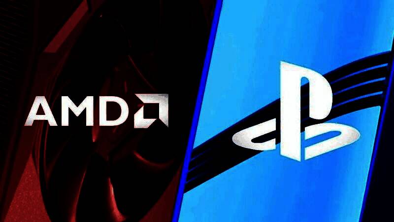 PlayStation与AMD联合发布‘紫水晶计划’官方宣传图，背景为发光的紫色晶体与PS5主机、AMD芯片元素融合