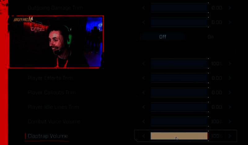 《无主之地4》游戏设置界面展示新增的小吵闹音量调节滑条，界面清晰显示可调范围从0%到100%