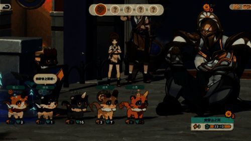 领队型奇美拉站在高处俯视工作中的队员，口中冒出‘画饼’对话气泡