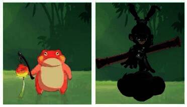 神兽蛙灵与神兽孙小圣并列展示，蛙灵呈粉嫩色调，孙小圣黑金配色霸气外露