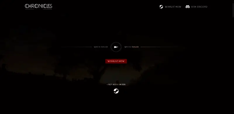 《编年史：中世纪》官网首页截图，界面呈现古典中世纪风格设计，导航栏清晰列出各项内容