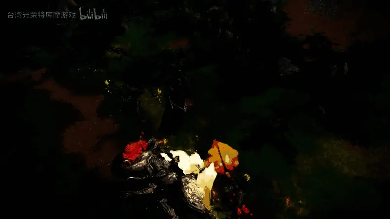 角色跃向空中，变形棍变为钩爪形态，精准勾住巨兽背部进行攀爬