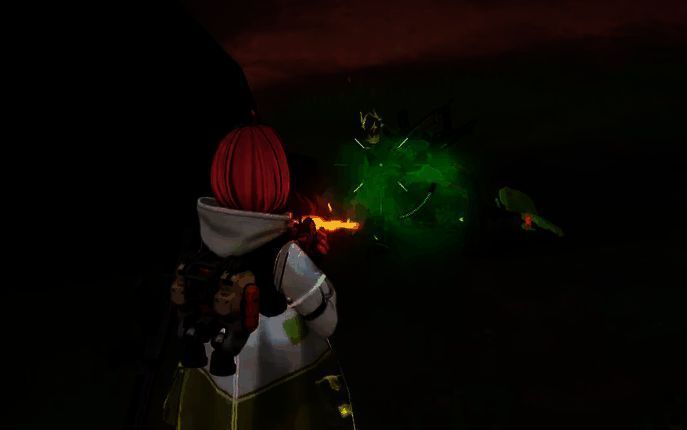 桃桃释放大招‘砰砰’，一个机械炮台自动锁定敌人喷射火焰，队友在其后方安全输出