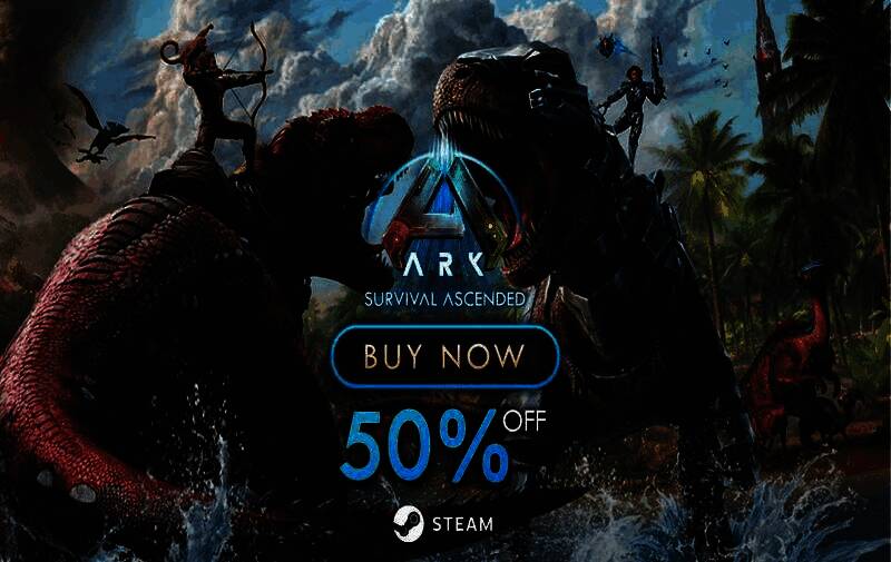 《方舟：生存飞升》夏促特卖页面截图，展示游戏本体及多个DLC的折扣价格信息