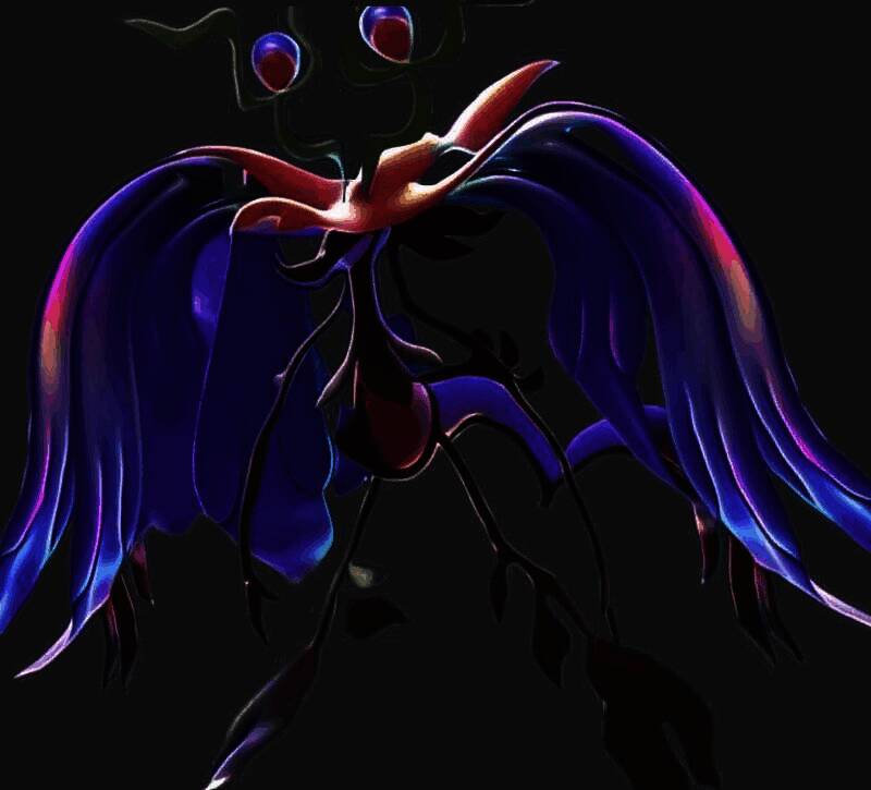 毒藻龙Mega形态局部特写，鳞片纹理混乱，眼睛反光异常，整体配色偏离宝可梦系列一贯风格