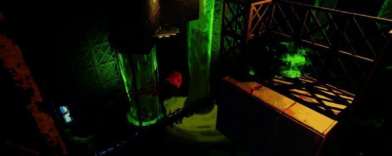 《超级食肉男孩3D》游戏主界面展示，角色站在平台边缘，背景为暗色调机械风格场景