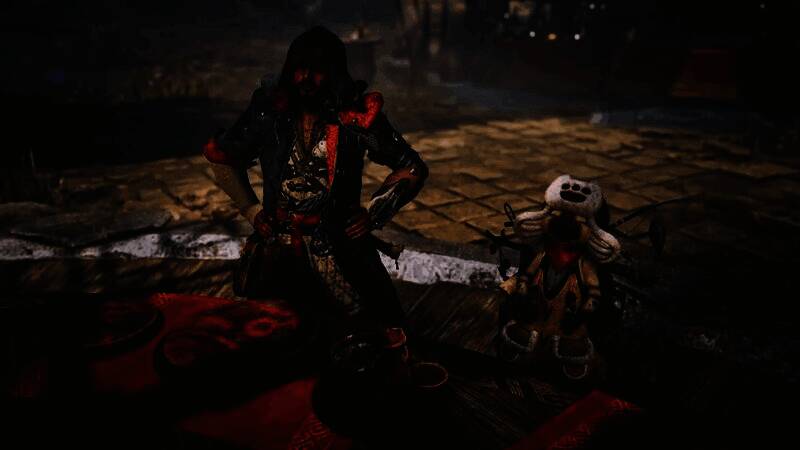 《怪物猎人：荒野》游戏画面，猎人正在营地帐篷前准备更换装备，场景细节丰富，光影逼真