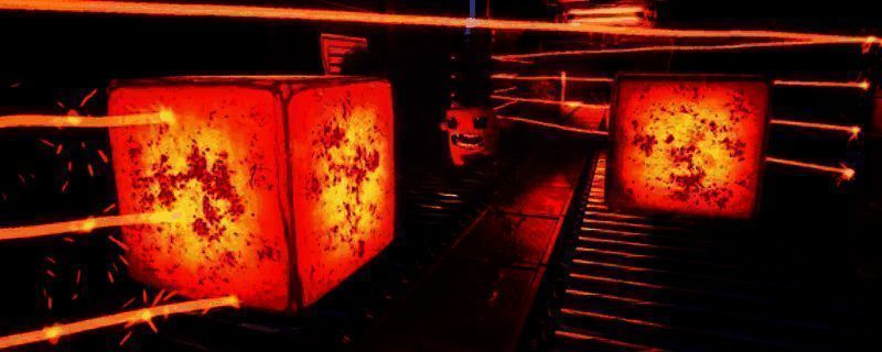 《超级食肉男孩3D》游戏实机画面，主角在充满锯齿陷阱的3D关卡中高速穿梭，场景色彩鲜明且危机四伏