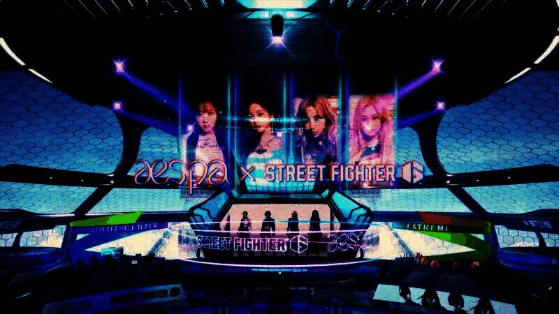 aespa四位AI成员（æ）在虚拟舞台中亮相，准备进入《街霸6》世界观