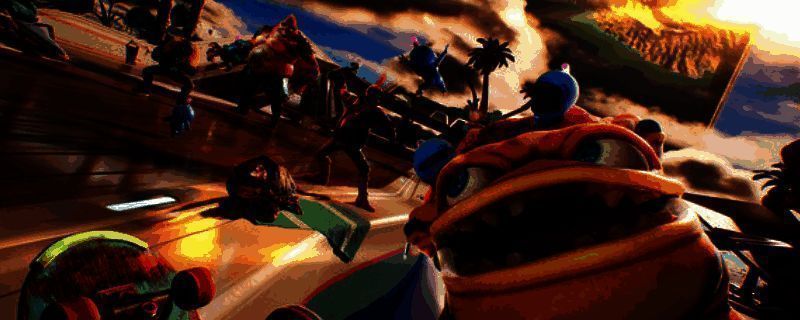 《High on Life 2》游戏主视觉图，主角手持会说话的外星武器，背景为色彩斑斓的异星城市