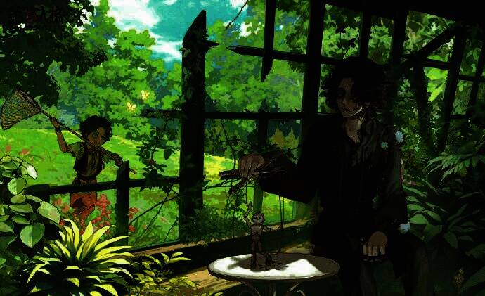 活动现场布置充满春日气息，背景为《第五人格》节气主题展台，绿植环绕，灯光柔和，营造出神秘又温暖的氛围