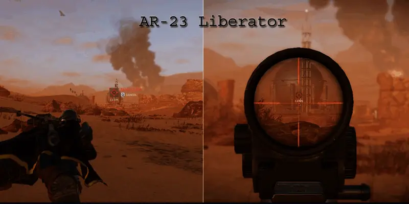 玩家正在部署A/MG-43机枪哨兵，哨兵架设在岩石高地上，视野覆盖下方平原