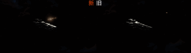 战舰侧舷齐射瞬间，导弹呈波浪形轨迹飞出，配合光影特效，动感十足