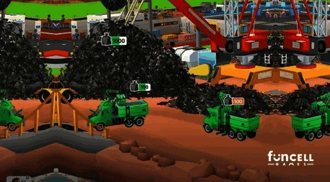 《Trash Tycoon》游戏场景，玩家经营垃圾回收工厂，界面显示高额收益与活跃时长