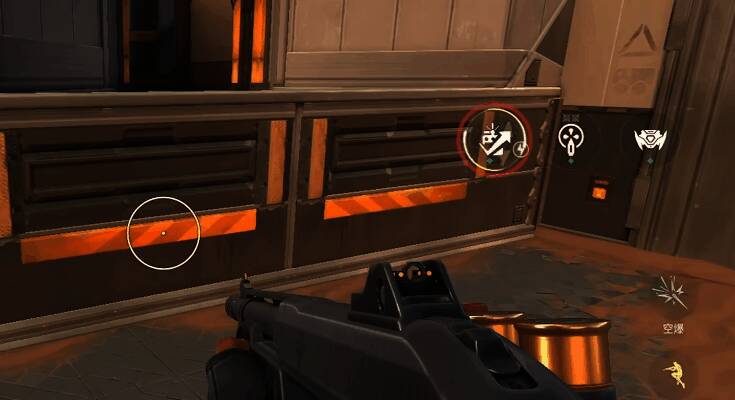 玩家在地图转角处进行急停射击操作演示，准心对准前方敌人出现位置