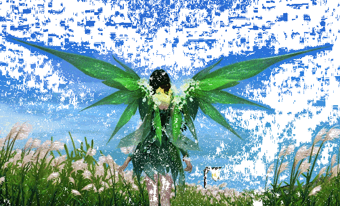 《天下》手游青芷浮翎羽翼动态展示，翠绿叶片状羽翼展开，青光沿叶脉流动，花朵点缀翼骨，挥动时特效绚丽