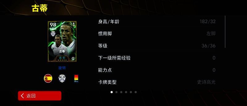 古蒂游戏卡面展示，身穿皇马14号球衣，技能栏突出显示【一脚传球】【两次触球】等特性