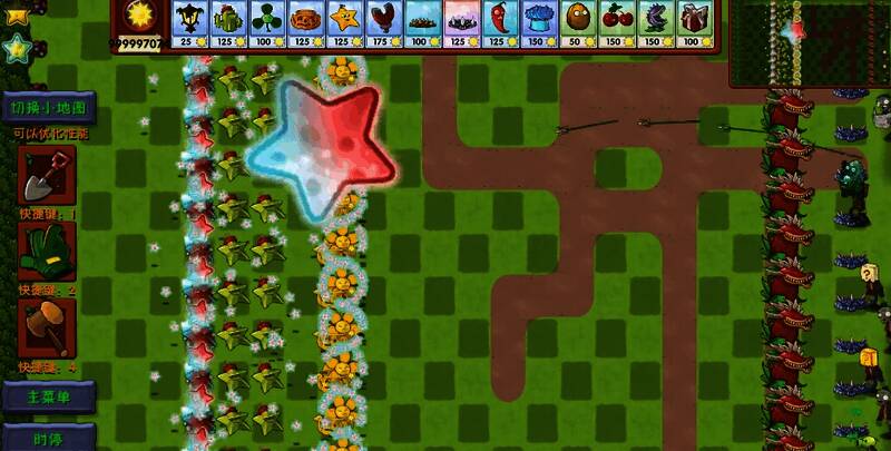 玩家分享的自定义关卡挑战画面，显示特殊地形与密集僵尸进攻场景