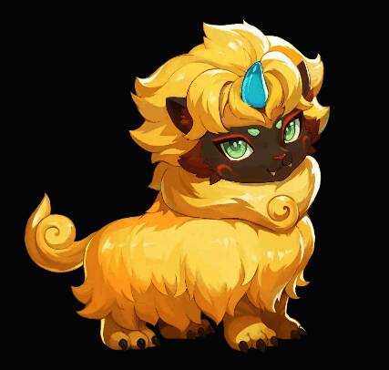 黄金兽神兽形象展示，通体金色铠甲覆盖，骑乘战车姿态威武，气势逼人