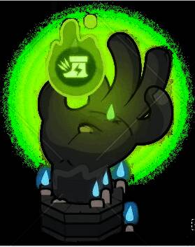 迅捷塔的立绘展示图，塔体为流线型绿色结构，顶部有旋转的能量核心，充满科技感